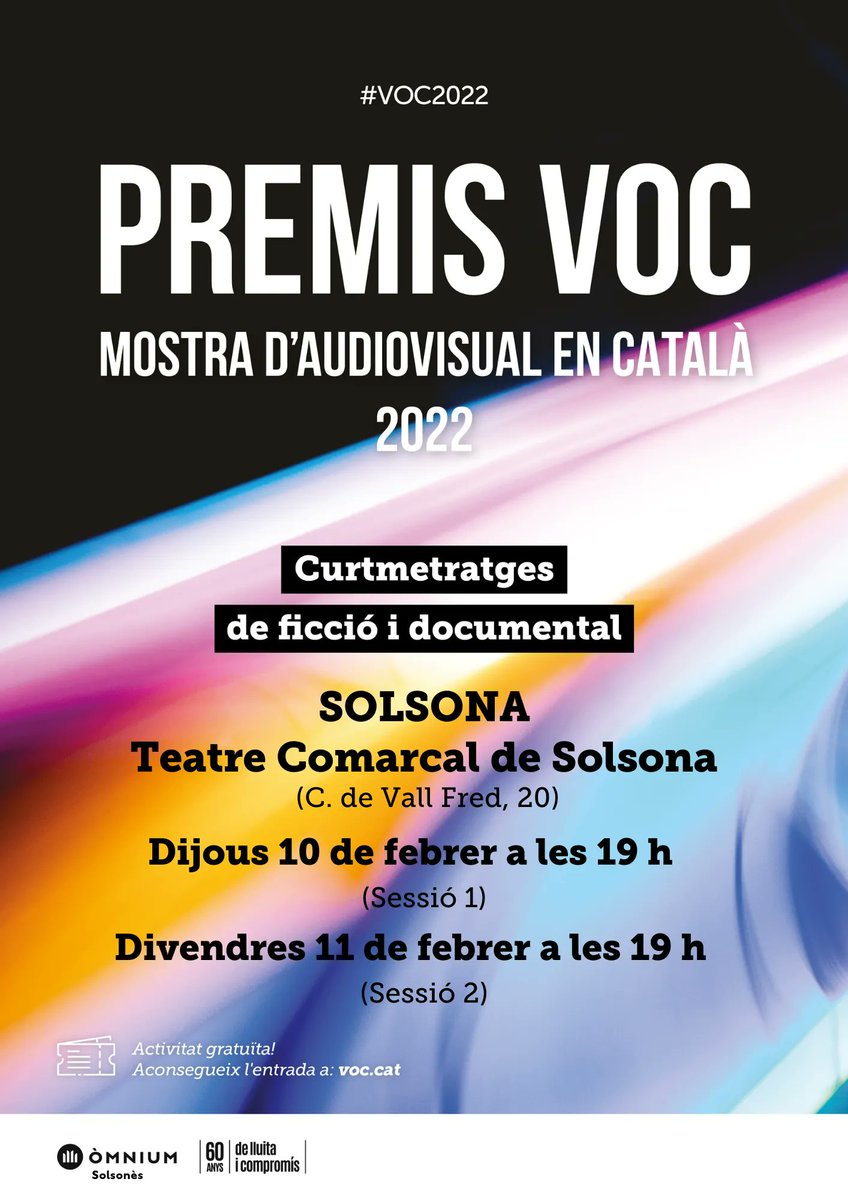 Dijous i divendres projecció: VOC, Mostra d’audiovisual en català al Teatre Comarcal de Solsona buff.ly/3sm5Ajv <a href="/Solsona_cat/">Ajunt. de Solsona</a>