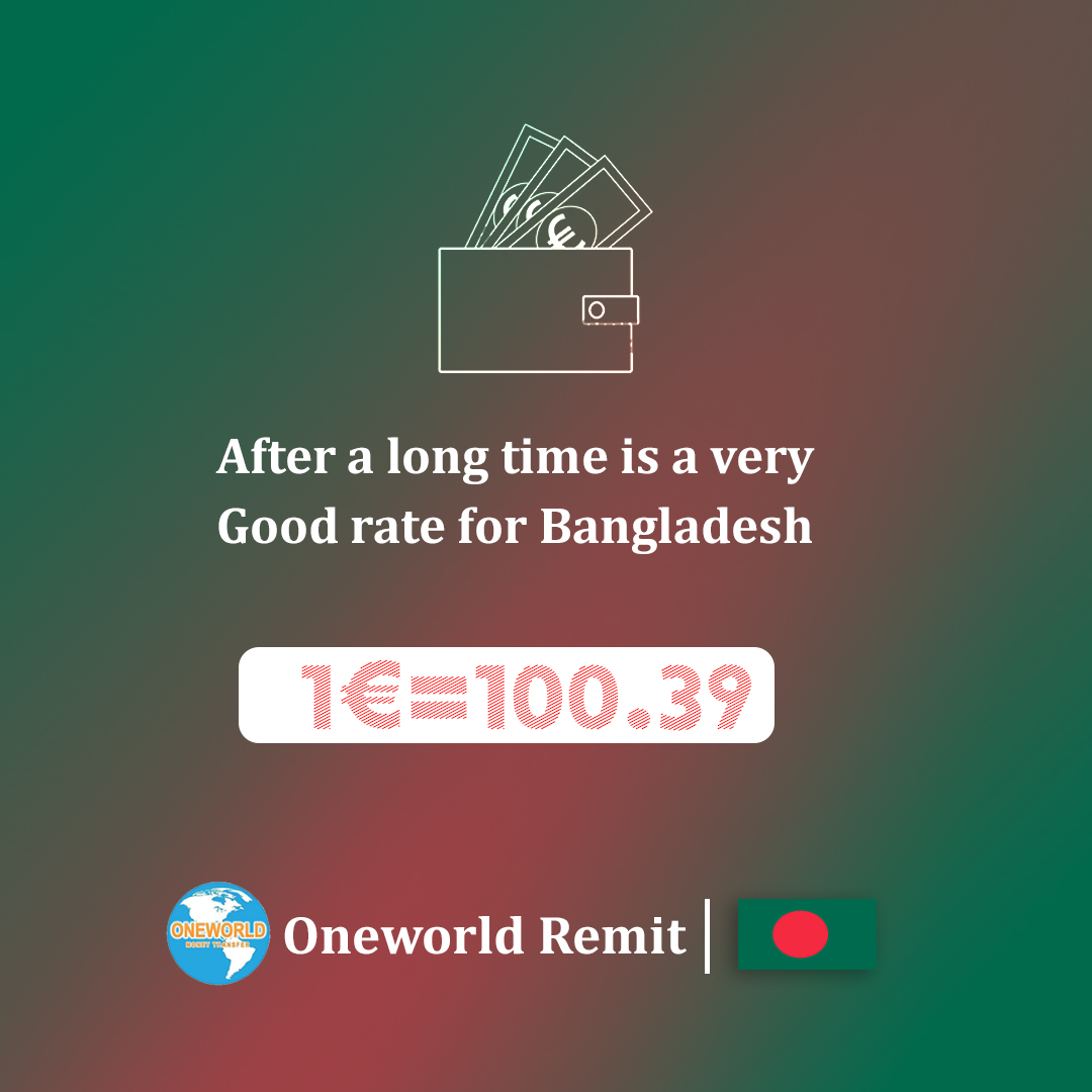 OneworldRemit's tweet photo. After a long time is a very good rate for Bangladesh 
Send money home to Bangladesh safely and quickly with Oneworld Remi𝘁
#oneworldremit #todayeuroexchangerate #bestrateoneworldremit #sendmoneyfromparis #euroexchange  #bangladesh https://t.co/XEIXwd8aG8