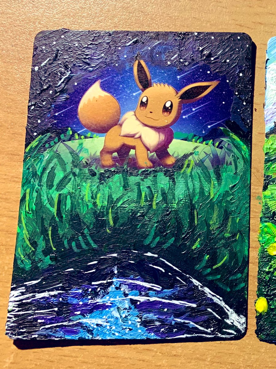loaf_moon's tweet photo. Painted some cards over the weekend ! I’ll be posting them over the week . First up, Eevee! #PokemonLegendsArceus #Pokemon #pokemonCards #art https://t.co/2wIQeN93r1