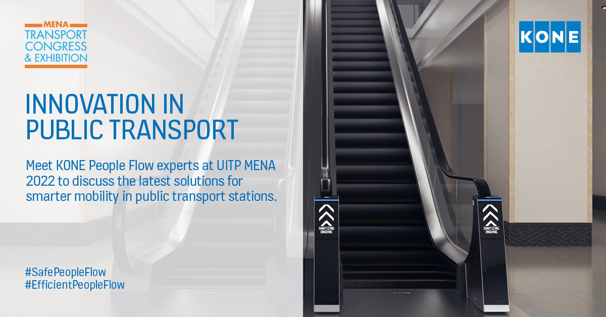 KONE_MTA's tweet photo. The pandemic has affected the way we work, live and move. With KONE #HealthAndWellbeing smart and #safesolutions, you can ensure the safety and wellbeing of your users in metros and #airports. Catch us at the @UITPMENA happening now in #Dubai. #EfficientPeopleFlow #MTCE2022 #UITP https://t.co/zCslSBn4Or
