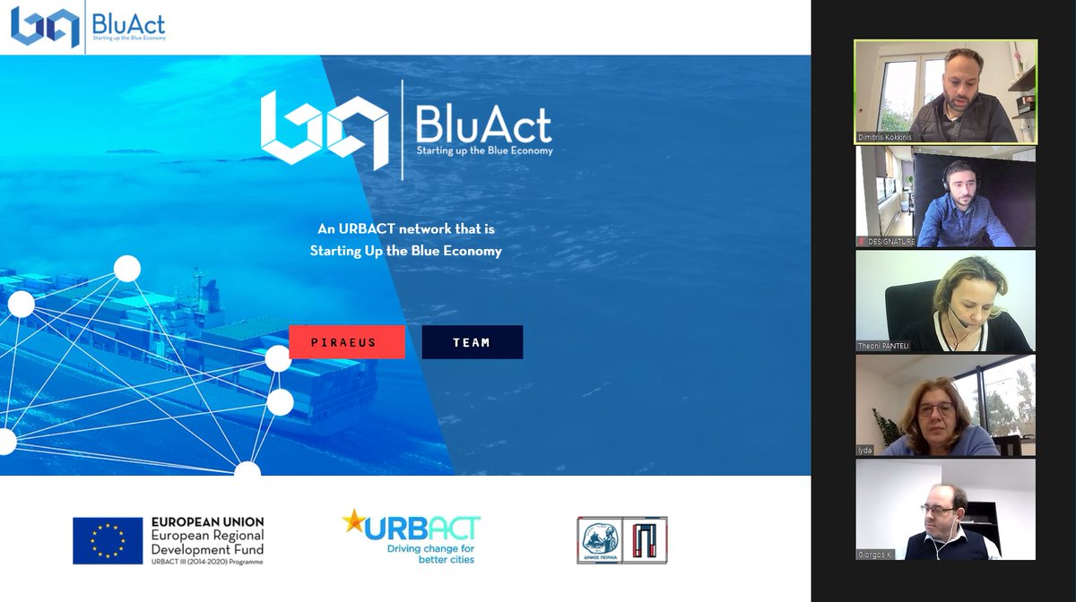 bluact's tweet photo. The Piraeus 🇬🇷 #BluAct team working on the next steps of the @URBACT 🇪🇺 network. The project coordinator representing the Municipality's "blue office", the project manager, the financial expert, the ULG coordinator and the communication officer, covering all the project's aspects https://t.co/LYq392jVbW