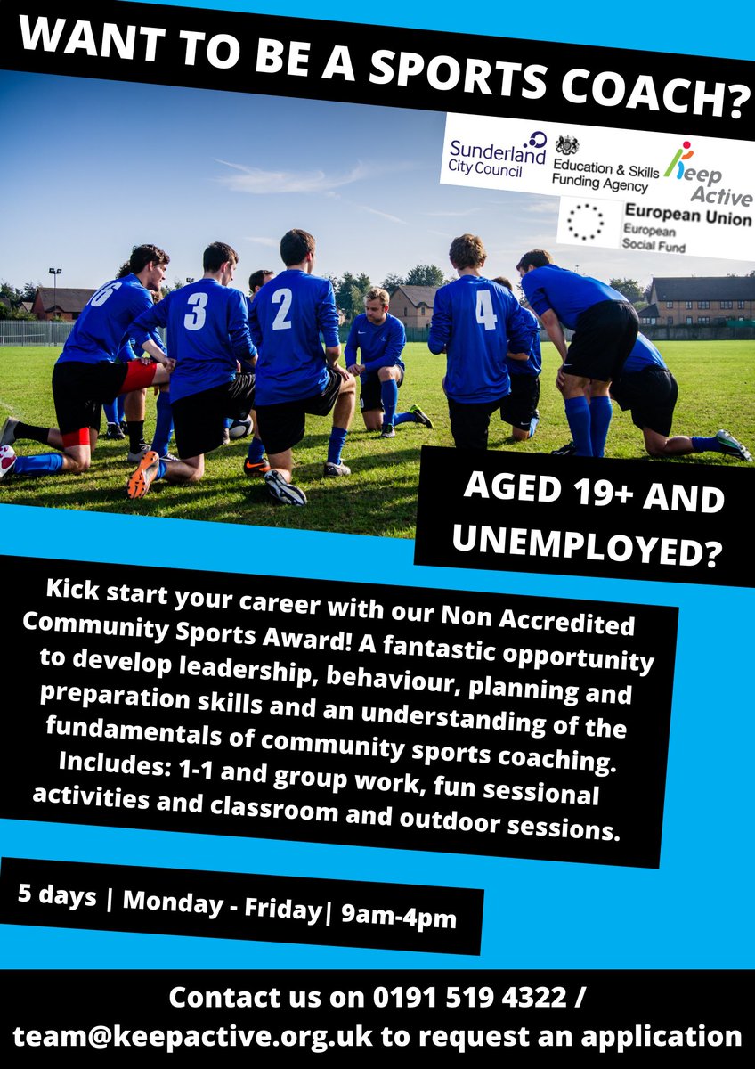 KeepActiveNE's tweet image. Kick start your career with Keep Active and sign up for our Non Accredited Community Sports Award! A fantastic programme delivered over 5 days to develop a range of skills around community sports coaching. Contact the Team on 0191 519 4322 for more info or to book your place!