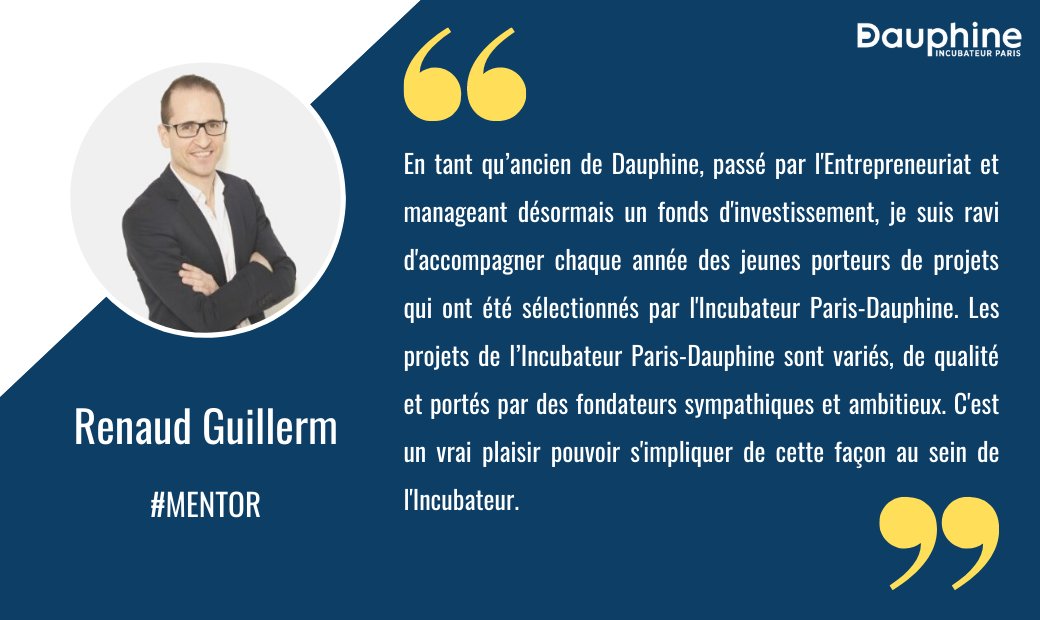 Incub_Dauphine's tweet photo. À l'Incubateur Paris-Dauphine, nous sommes très fiers de pouvoir compter sur notre communauté de #mentors &amp; d’#experts ! 

Retrouvez ci-dessous le témoignage de Renaud Guillerm, mentor au sein de notre #ProgrammeAlumni ⬇️ 

Pour #candidater : https://t.co/AU08bO9MmU https://t.co/jrXu4NY3aU