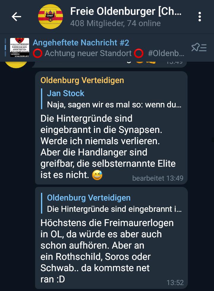 AAbstand's tweet photo. "Freie Oldenburger" - Ein Sammelbecken für stadtbekannte Nazis und der autoritäre Charakter der Mitte

Ein neuer Beitrag auf unserem Blog, zu der verschwörungsideologischen Vernetzung, die aktuell in #Oldenburg mobilisiert und aufmarschiert 

https://t.co/Bdnd2eVwUp
1/3 !B https://t.co/MFnxFlMUT2