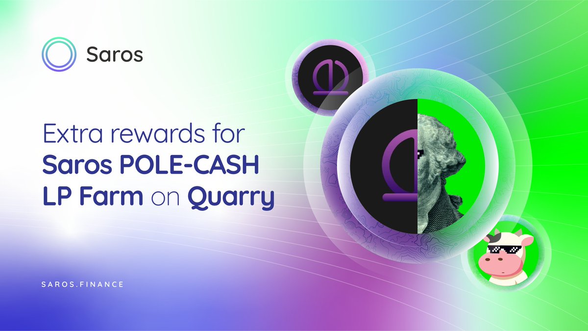 saros_xyz's tweet photo. Dual liquidity mining rewards for Saros $POLE (@Pole_Finance) - $CASH LP are now live on @QuarryProtocol 🤩

🌾Users can now stake your #Saros POLE -CASH LP tokens on Quarry to earn both $COW and $POLE rewards.

Stake now, earn rewards later 🔥 https://t.co/UWdblSIB5y https://t.co/yCbwVb1tzF