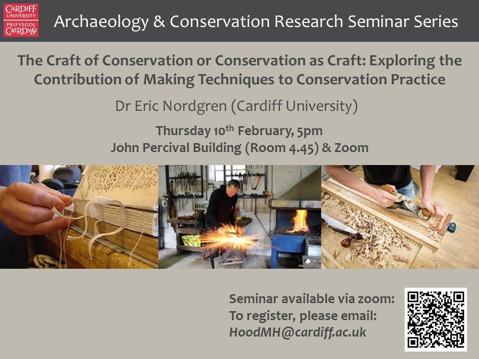 #CardiffArchaeology and #CardiffConservation Public Seminar Series continues. This week we welcome back #CardiffGrad @NordgrenEric 📱 Advance register by emailing HoodMH@cardiff.ac.uk 💟
Do join @CardiffAlumni @AmgueddfaCymru @TheCardiffStory #Conservation .@CUConservation