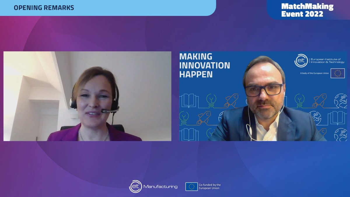EITManufactur's tweet photo. 🟢🔛 #LIVE Now from @EITManufactur #Matchmaking event 2022! 

We kick-off a yearly #opportunity to support the preparation of our next Call for Proposals, and the creation of #project consortia.

💪🦾We make it easier to connect!

#MME2022 @KlausBeetz @HannaVW https://t.co/vYAcycGcor