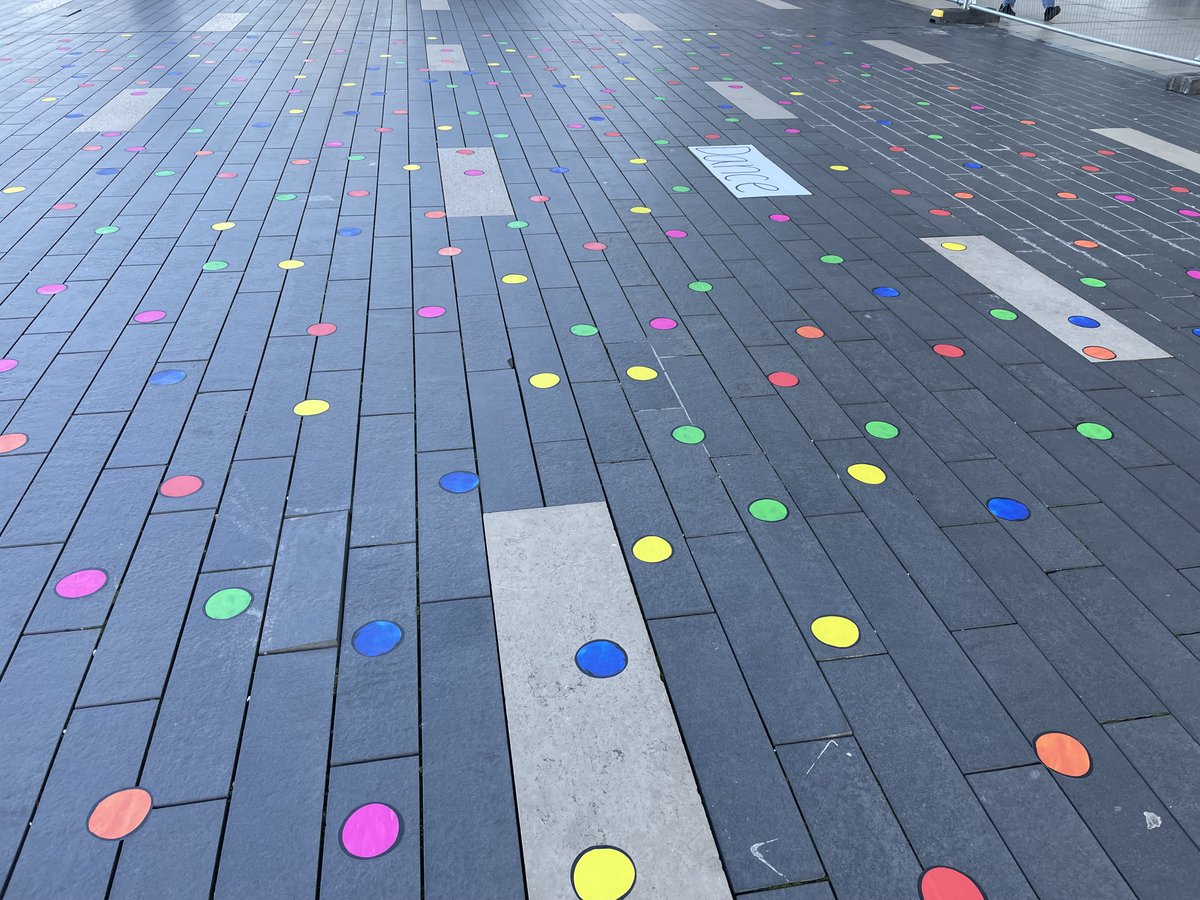 Yesterday we installed a GIANT DANCE FLOOR OF SPOTS @southbankcentre as part of #imaginechildrensfestival Do go and check it out and send us your dance routines and best moves!! #alineart #dance #mindfulness #wsplayground #halfterm #play #spots #outdoorgames