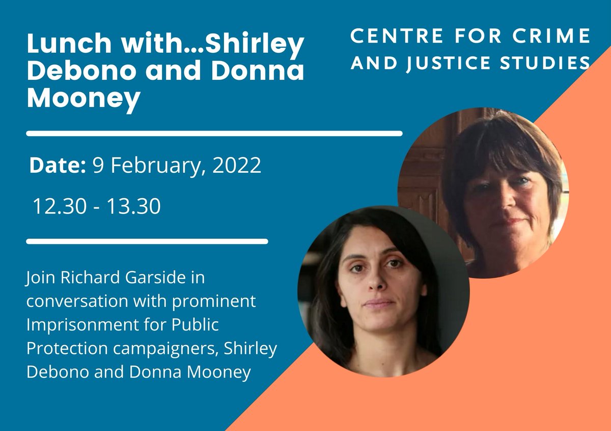 CrimeandJustice's tweet photo. We have a couple of really interesting 'Lunch with...' programmes coming up.
Tomorrow, we'll be having #LunchWith Donna Mooney and Shirley Debono of @UNGRIPP, discussing the campaign against the unjust Imprisonment for Public Protection (#IPP) sentence.
https://t.co/xV6mnpDjBc https://t.co/A8C4Mv1U2m
