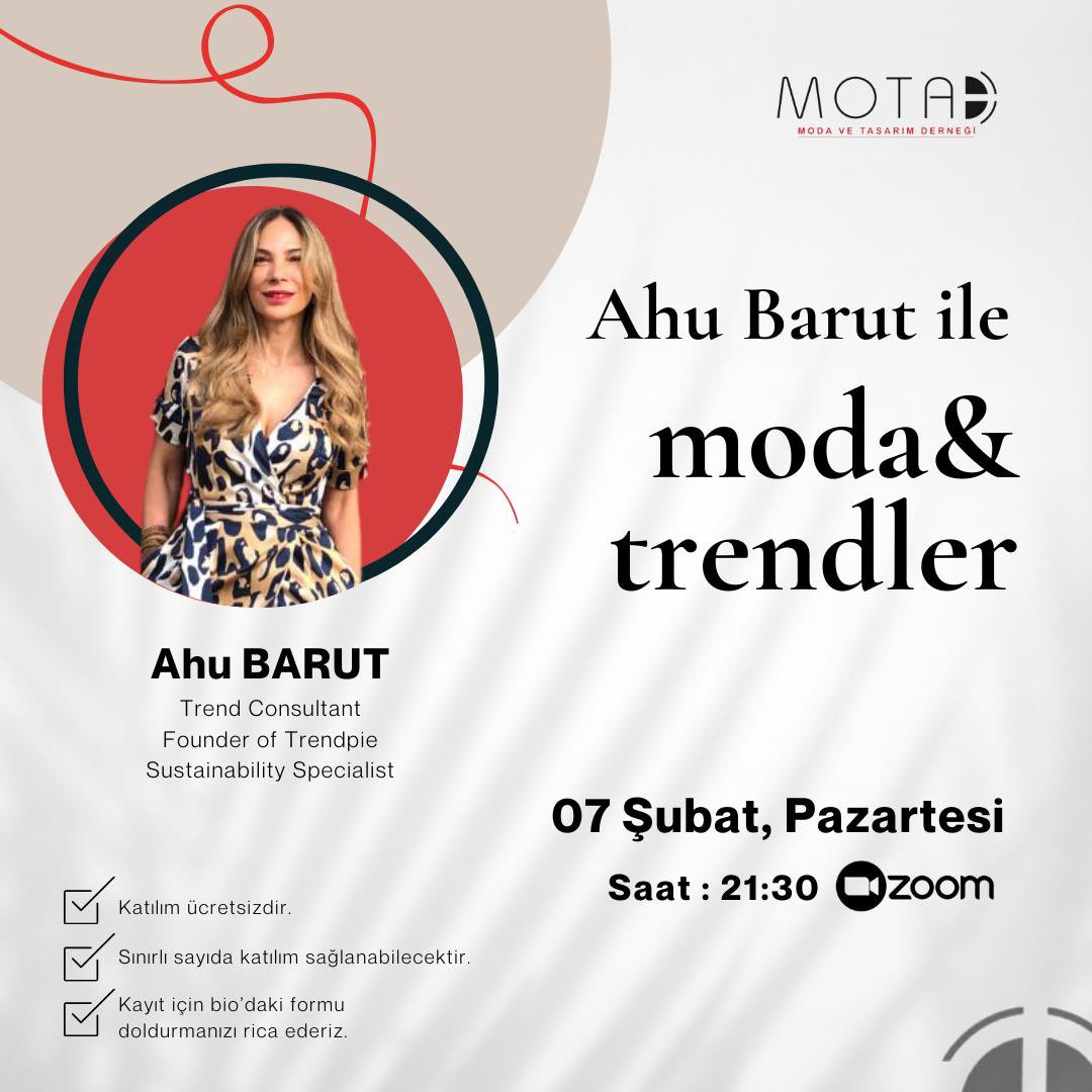 betulerenisik's tweet photo. Dün akşam #Motad olarak dünyanın değişik ülkelerinden bir çok #Trend #Forecasting firmasının marka temsilciliğini yapan, #sürdürülebilirlik uzmanı ve #Trendpie'nin kurucusu #AhuBARUT’u konuk ettik. “#Moda ve #Trendler” konulu online https://t.co/85Sl0PTu4C