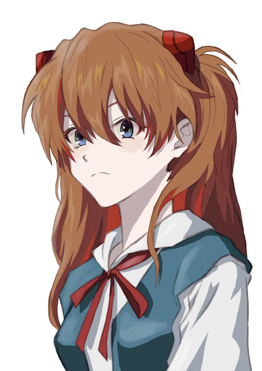 souryuu asuka langley 1girl solo blue eyes white background long hair tokyo-3 middle school uniform school uniform  illustration images