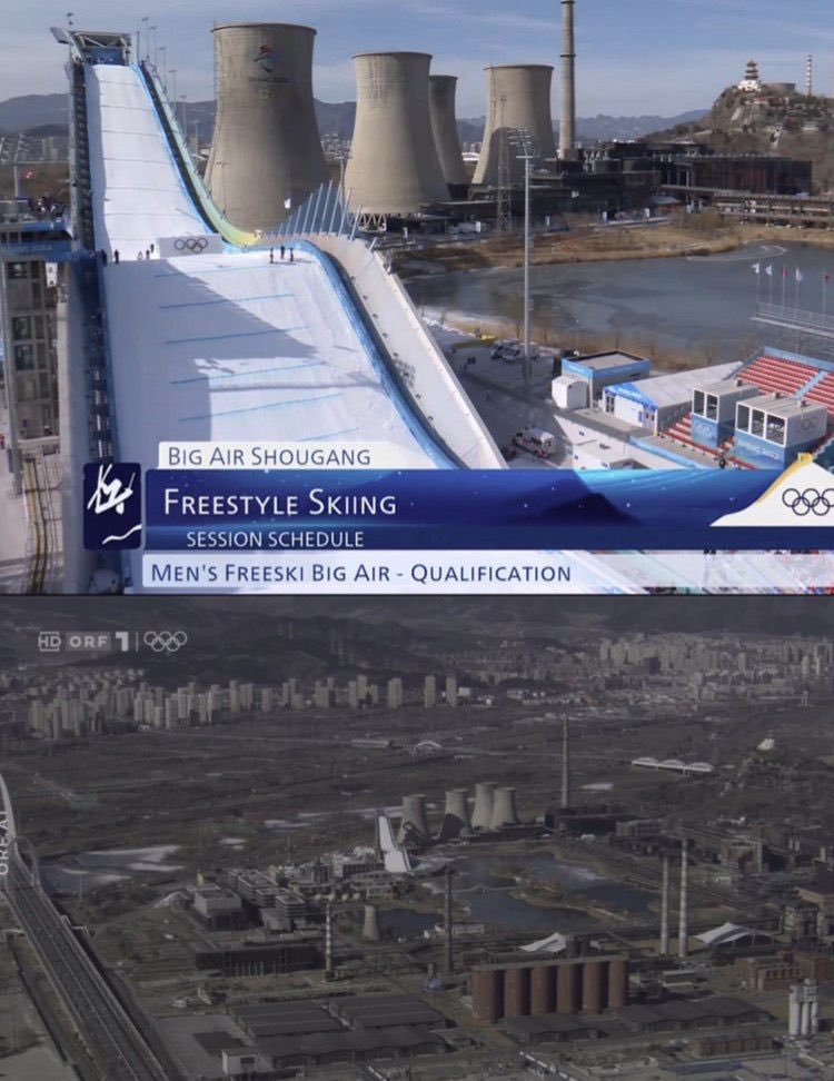 BenoitMaylin's tweet photo. J’ai cru à une blague. Mais non. Le site olympique du Big Air au cœur d’une aciérie abandonnée! Pensez bien à trier vos détritus et à couper l’eau quand vous vous lavez les dents pendant que les Jeux, le CIO et la Chine montrent l’exemple. Put*in de honte 🤬 https://t.co/omxja4MUI5