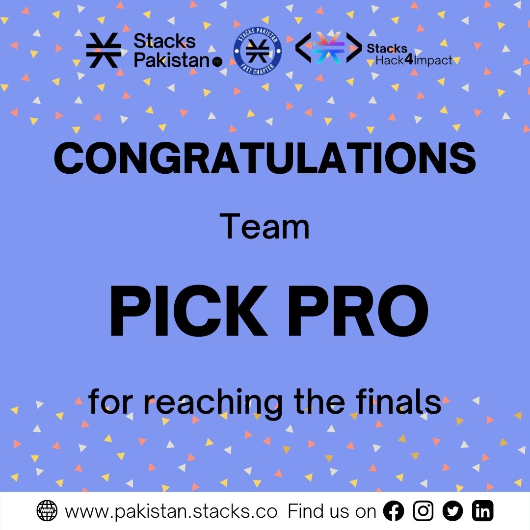StacksPakistan's tweet photo. Among the 100+ teams that participated in Hack4Impact 3.0, only ten have stood apart. 

Team Pick Pro made its way to the top ten.

#StacksPakistan #StacksFASTChapter #OwnYourInternet  #StacksXPLORE #StacksHack4Impact https://t.co/n8l0pEUHgR