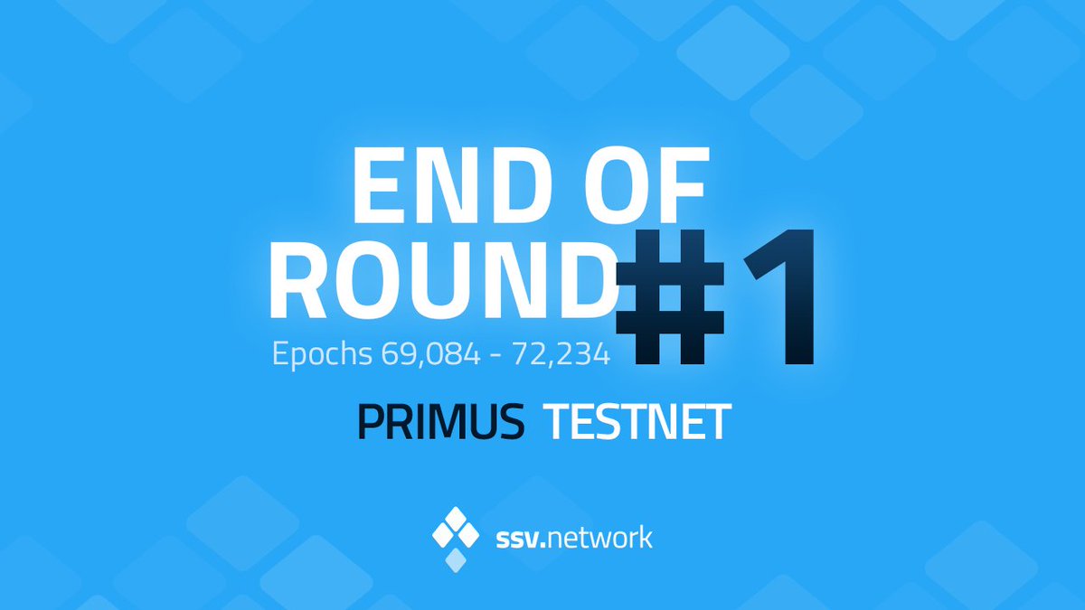🔥Primus testnet🔥 reward round #1⃣ ended (and round 2 started)

We will send the reward allocation breakdown in the coming days

GoETH bot is being fixed and tested, updates will follow soon
ssv.network/testnet/

KEEP IT UP!