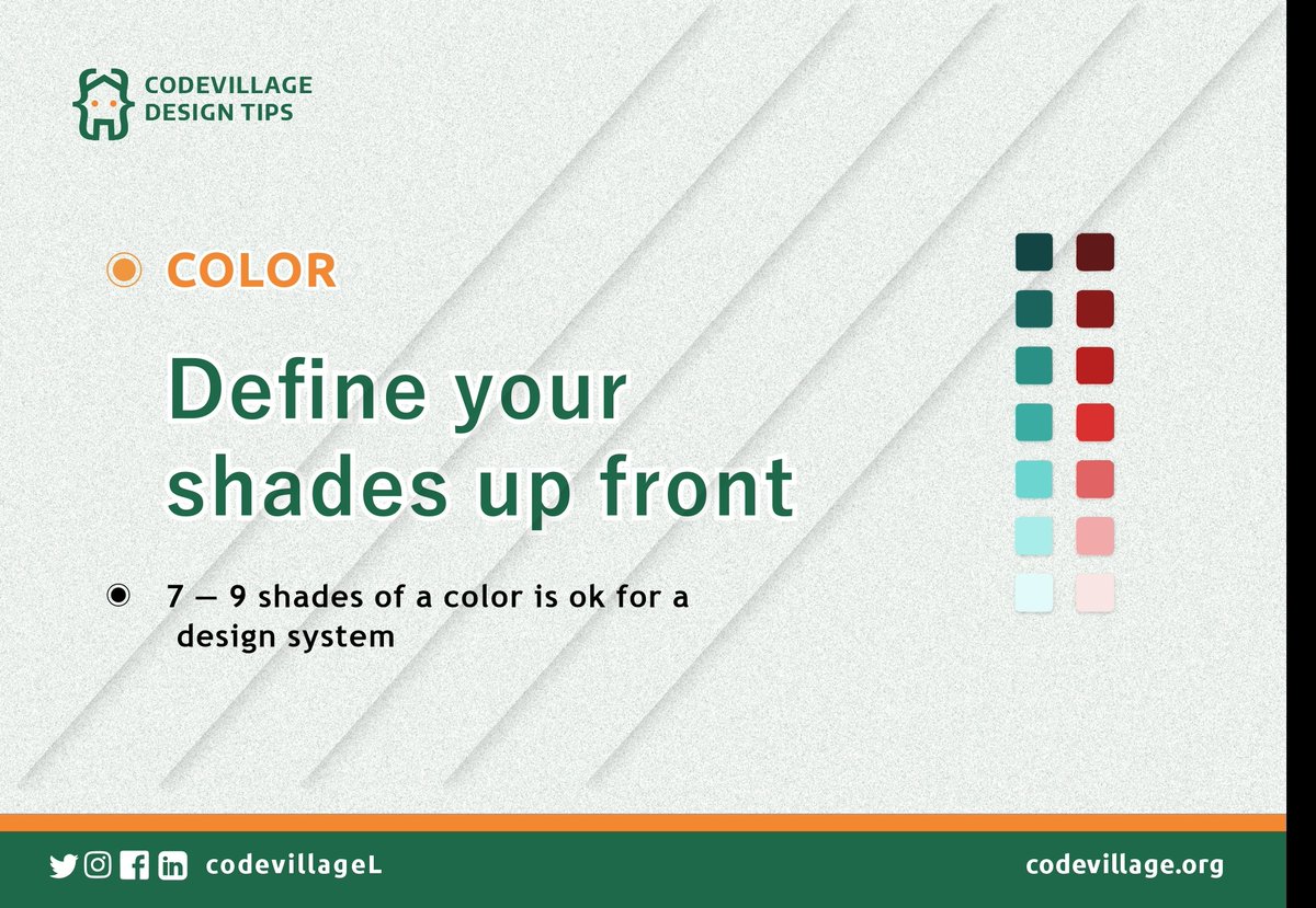 codevillageL's tweet photo. #DesignTips
Don't use CSS preprocessor functions like "lighten" or "darken" to create shades on the fly. Instead, create a preset palette of colors that you can choose from as you work.

#NNPC #WEB3Inu #web3me https://t.co/vR0uwFTHFH