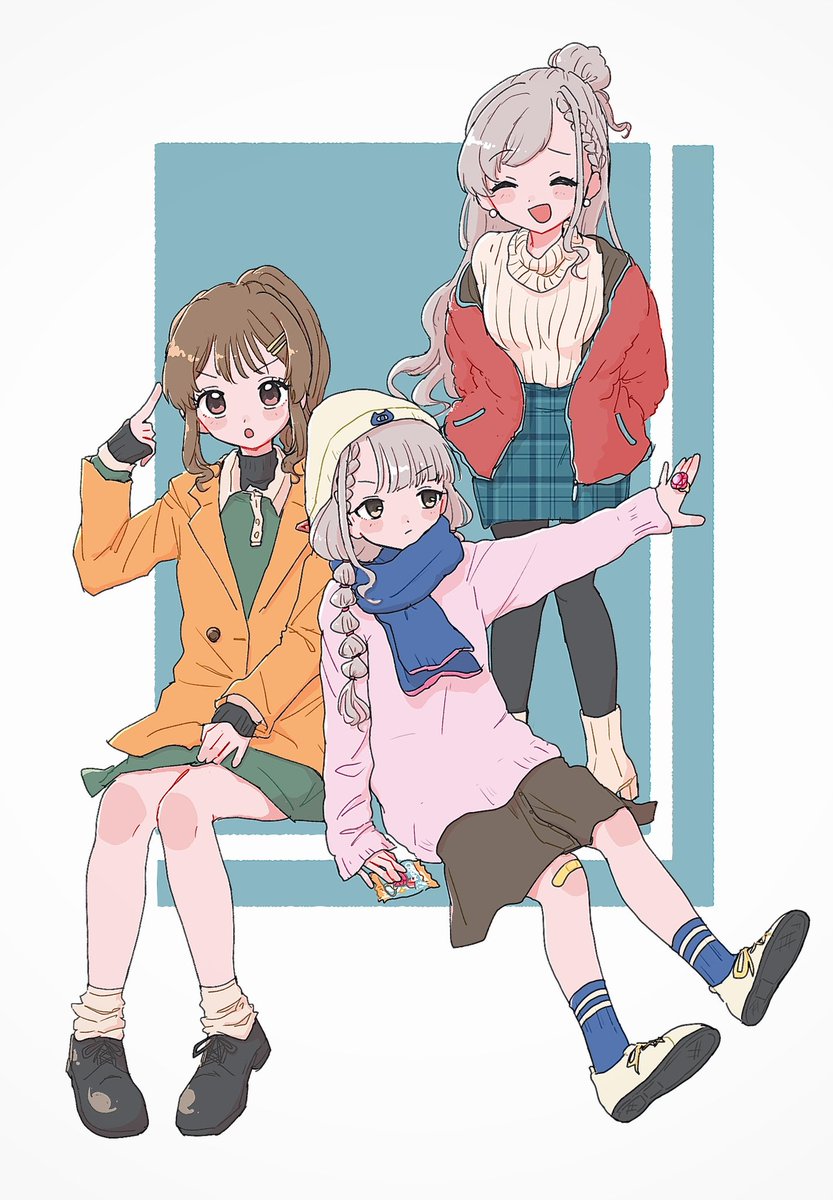 hisakawa hayate ,hisakawa nagi multiple girls skirt 3girls braid jacket grey hair brown hair  illustration images