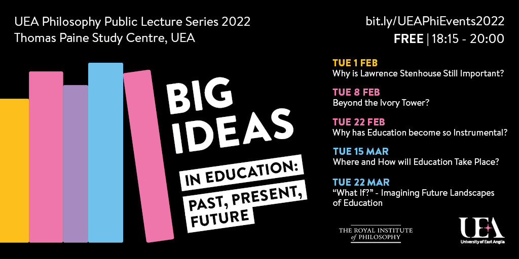 How we learn to think about the world shapes what can be thought about it. In these times of enormous challenge &amp; change, it has never been more important to question what it is we do when we teach &amp; learn. More on <a href="/philosophyuea/">UEA Philosophy</a> Public Lecture series at: bit.ly/UEAPhiEvents20…