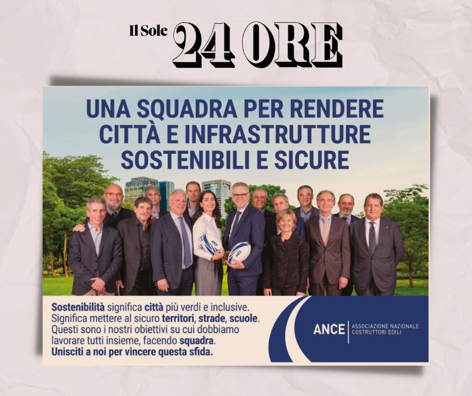 ancenazionale's tweet photo. Oggi su il @sole24ore la campagna #Ance ispirata ai valori del #rugby e del gioco di squadra 🏉🗞 https://t.co/3Gbcc2akxk