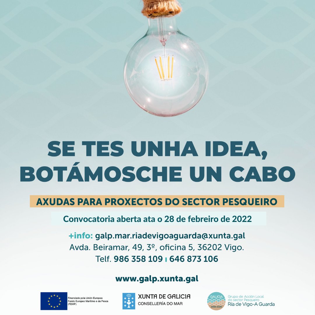 Traballadores e traballadoras do mar este é o voso momento 📢 Se tedes un proxecto ligado á economía mariñeira en #Cangas, #Vilaboa, #Moaña, #Soutomaior, #Redondela, #Vigo, #Nigrán, #Oia, #ORosal, #Baiona e #AGuarda presentádevos á última convocatoria de axudas FEMP 2014-2022 👇