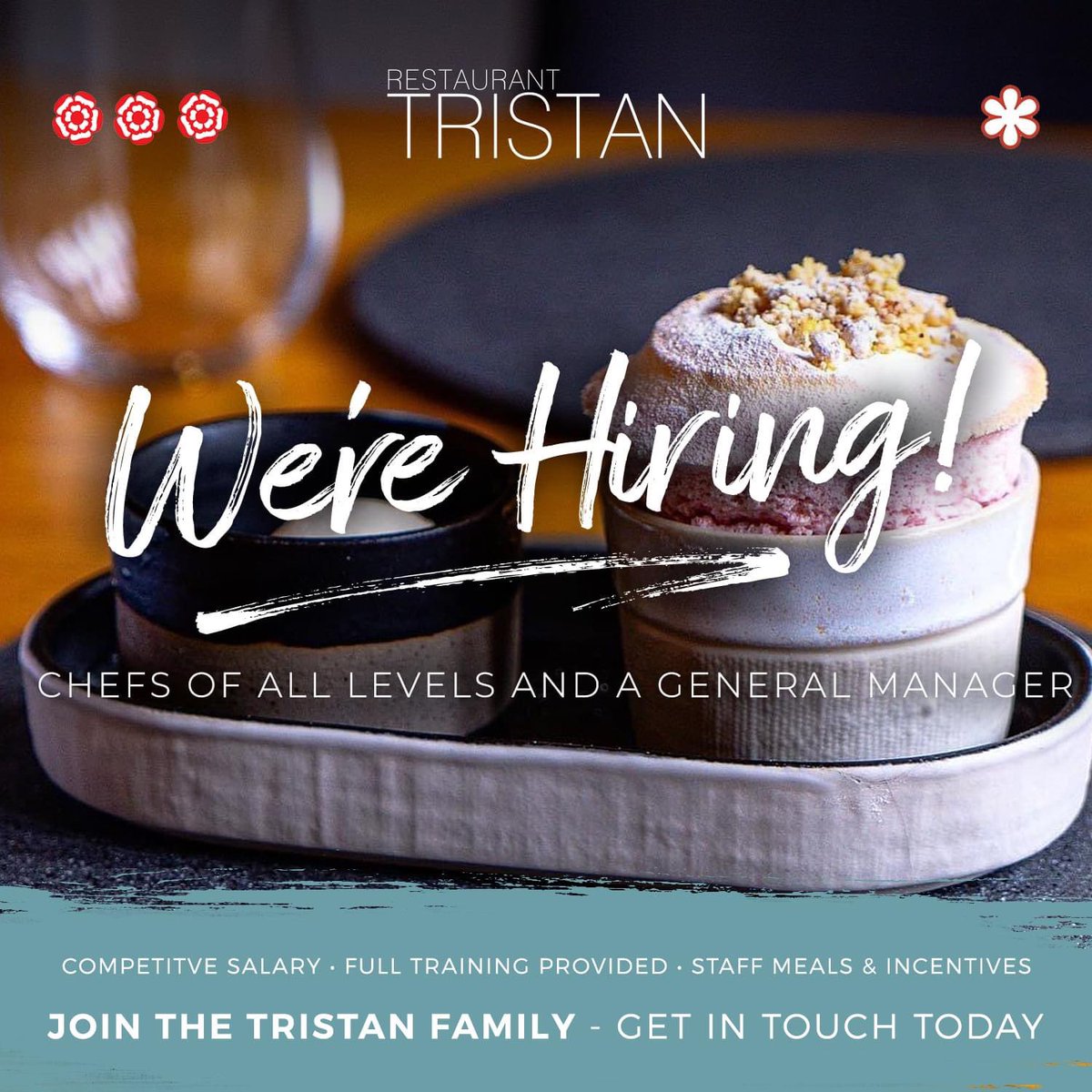 We are looking to expand our current kitchen team, welcoming chefs of all levels, who are hard working, passionate individuals to help us progress and push the restaurant forward. We also have the role of general manager available.

Email us: info@restauranttristan.co.uk
