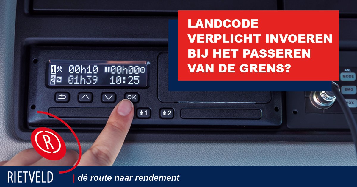 Sinds 2 februari is het verplicht om de nieuwe landcode in te voeren bij het passeren van een landgrens binnen Europa. rietveld.nl/nl/nieuws/nieu… 

#tachograaf #ilent #landcode #landgrens #mobilitypackage