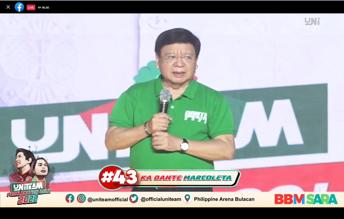 PhilstarNews's tweet photo. @kristinepatag Last UniTeam senate bet to take the stage is Deputy Speaker Rodante Marcoleta.

When the UniTeam announced their slate, they referred to Marcoleta as  "widely known for slashing the budget of the Commission on Human Rights to P1,000 in 2017." | via @kristinepatag https://t.co/q5EwJOnHbF