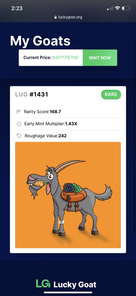 TrulyOfff's tweet image. First mint happy to be in the tribe 🐐@LuckyGoat_io #luckygoattribe
