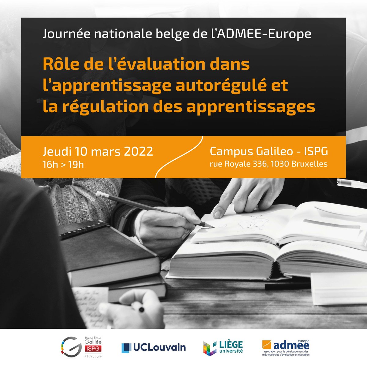 L'ISPG accueillera la section belge de l'ADMEE-Europe (Association pour le Développement des #Méthodologies d’#Évaluation en #Éducation) autour du « Rôle de l'évaluation dans l'#apprentissage autorégulé et la régulation des apprentissages »👉bit.ly/3Hs4JEi