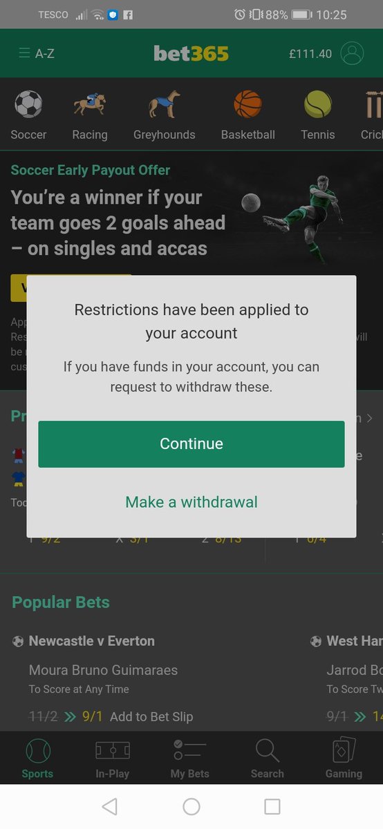 Raymond9191's tweet photo. @bet365 closed my account after 12 hours because of "the nature of my business" what actually happened is I won a meagre £71 so they closed my account absolutely pathetic firm https://t.co/uXsX0GI2xM