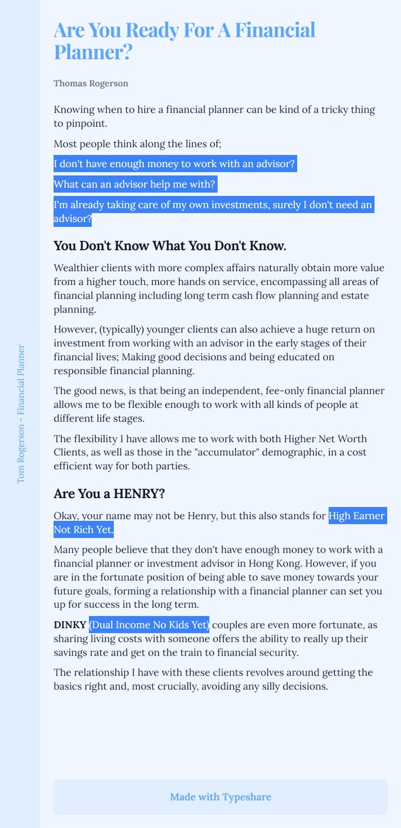 TomRogersonFP's tweet photo. Are you a HENRY or a DINKY? Or not sure what that even means...
#financialplanning #personalfinance #investing https://t.co/5nyudP77wS