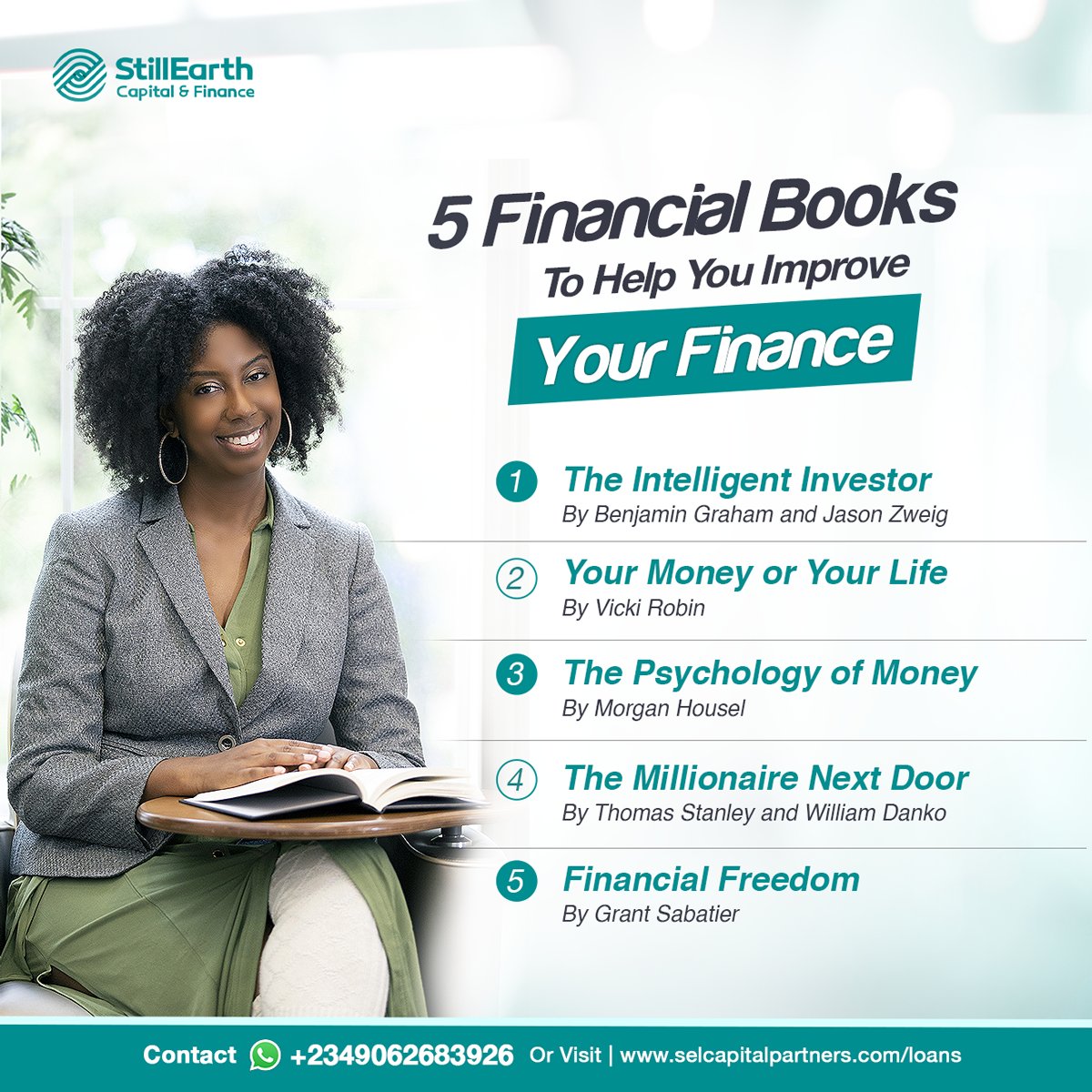 SELCapital's tweet photo. What are you doing to improve your finances this year? Sapa shouldn't affect you if you have the right guide towards your finance. Invest in reading financial books this year. We have helped you compile some of these books. Read them and thank us later.😎 https://t.co/jRm3gnMc9G
