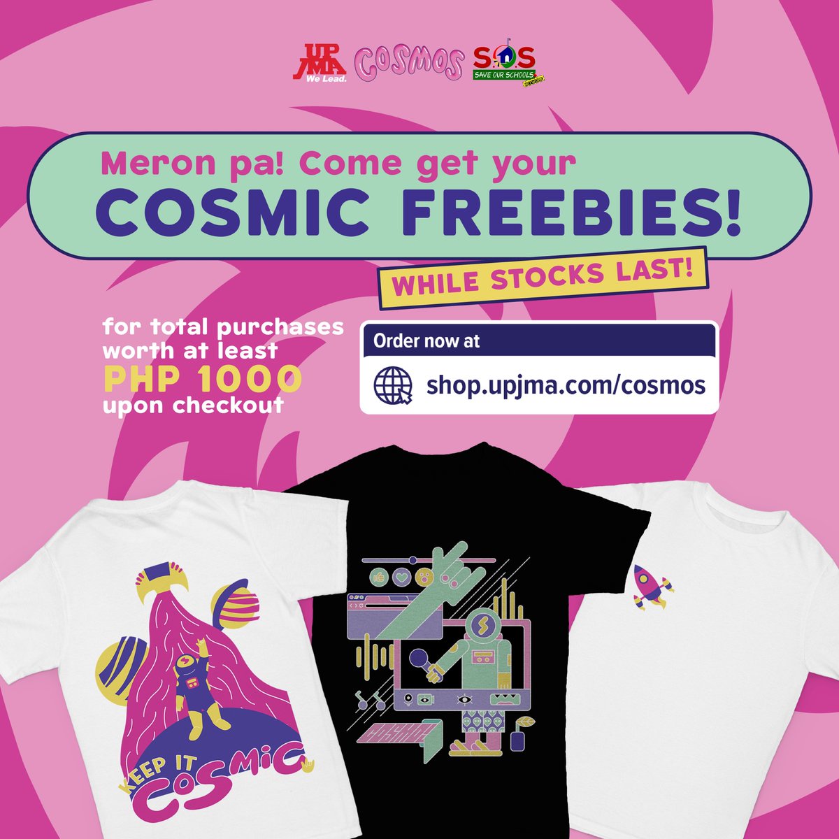CosmosOPMFest's tweet photo. Wala kang ka-Valentine gift? Kaming bahala sa‘yo! 😘

For a minimum spend of P1000 on all Cosmos Merch, get a free gift from Cosmos! I-add to cart lang ang “free gift” item! While stocks last only. 😉

Bili na sa https://t.co/6R3XvolV2u

#CosmosMerch2022 #GetCosmic #MissionCosmos https://t.co/Fpx91klHkj