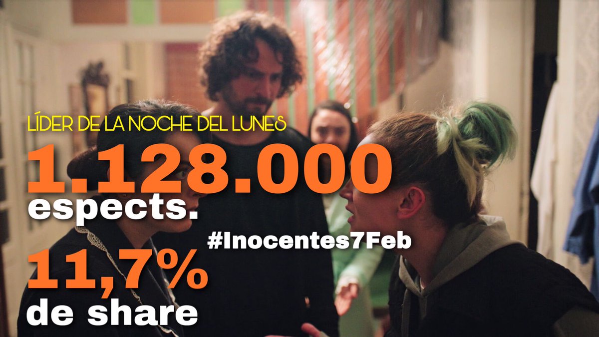 MasQTele's tweet photo. Los #Inocentes7Feb inician la semana en la noche del lunes de @antena3com LIDERANDO Y DESTACANDO con 1.128.000 espectadores (11,7% de share) ¡Enhorabuena @fzaofficial @BrknSokullu ! https://t.co/OHc3szUv4o