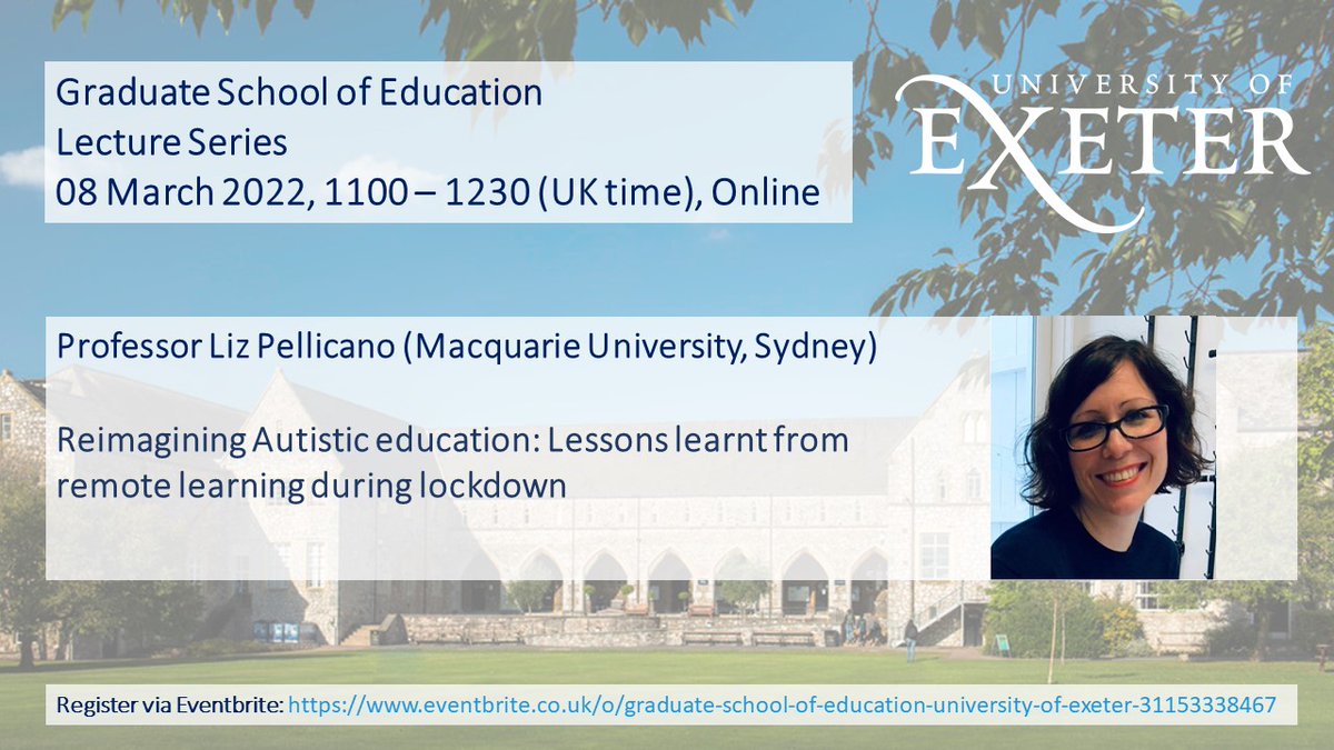 EducationUoE's tweet photo. The next talk in the #GSELectureSeries takes place on 8 March 2022. The speaker is Professor Liz Pellicano (@Macquarie_Uni) - Reimagining Autistic education: Lessons learnt from remote learning during lockdown. Registration via Eventbrite ๐
https://t.co/RXKdvWR3x1 https://t.co/zBi0Ir72kh