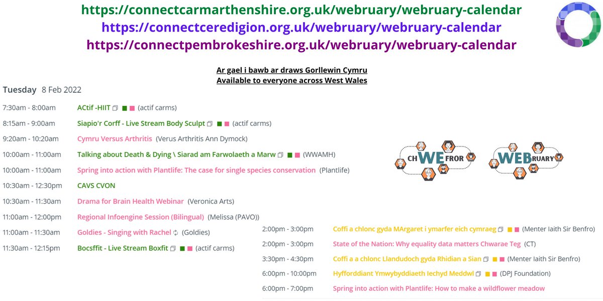 mentro 

#WEBruary? Have you signed up for a session yet? Here's what's available  on today s calendartoday
#chWEfror ydych chi wedi mentro ar sesiwn eto? Dyma beth sydd ar gaela r galendr heddiw.