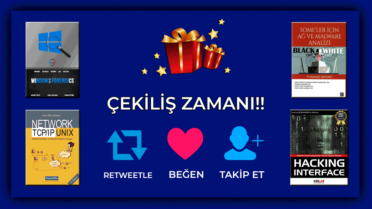 PwnlabMe's tweet photo. Herkese merhabalar, yeni bir çekiliş ile karşınızdayız.

E-book kitabımız ve yanındaki 3 kitabı şanslı 4 kişiye hediye ediyoruz. 2 Hafta sürecek olan çekilişimizin sonuçları 22 Şubatta açıklanacaktır.

Herkese boş şans! 🥳🥳🥳

#cybersecurity  #hackers #linux #windows #security https://t.co/mf1ErTM9na