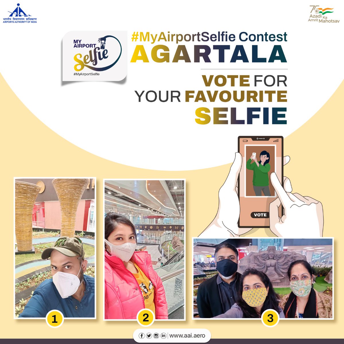 AAI_Official's tweet photo. Thank You for participating in #AAI's #Agartala @aaiagtairport’s #MyAirportSelfie contest. Here are the shortlisted airport selfies, #vote for your favourite selfie by mentioning 1, 2 or 3 in comments below and help us choose the weekly #winner! Stay tuned for upcoming contests. https://t.co/cAv5FWkWCC