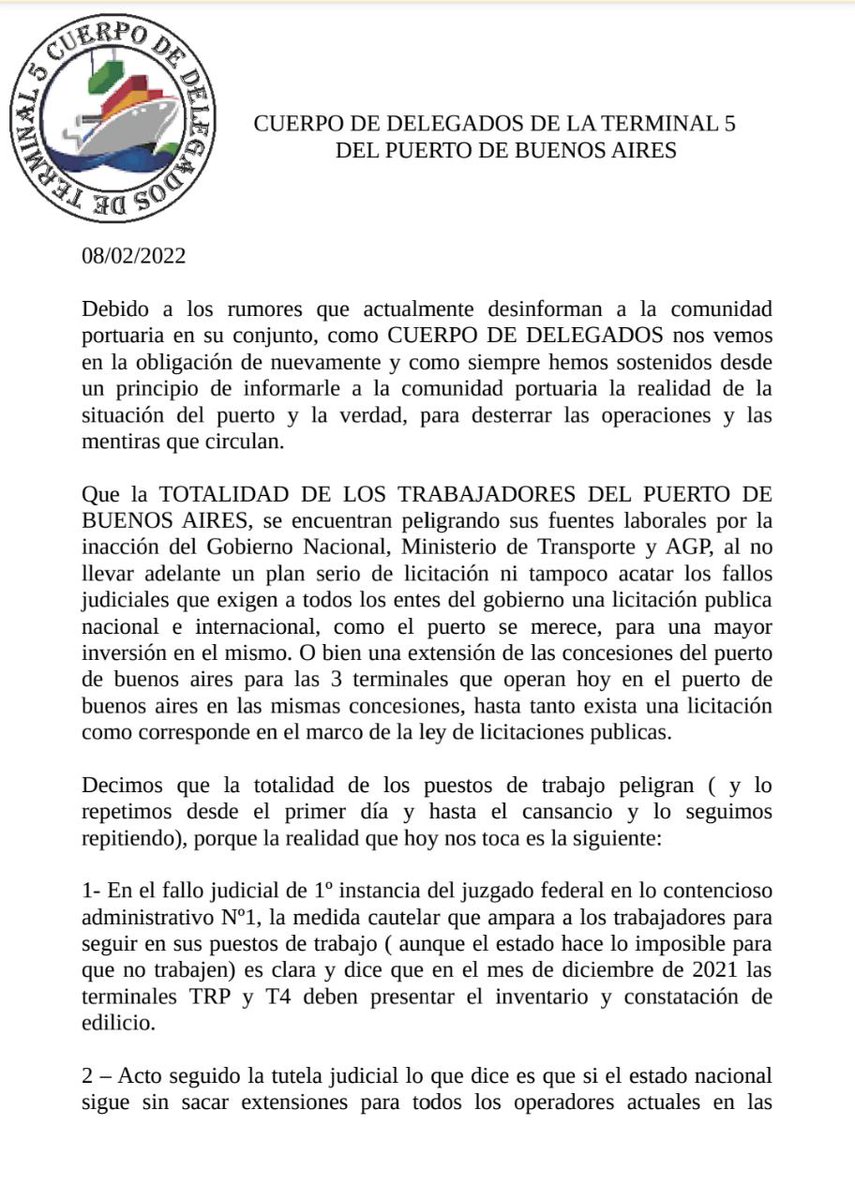 LafeGaston's tweet photo. Comunicado cuerpo de delegados de terminal 5, unidad de los trabajadores https://t.co/KAzyHcFrLm