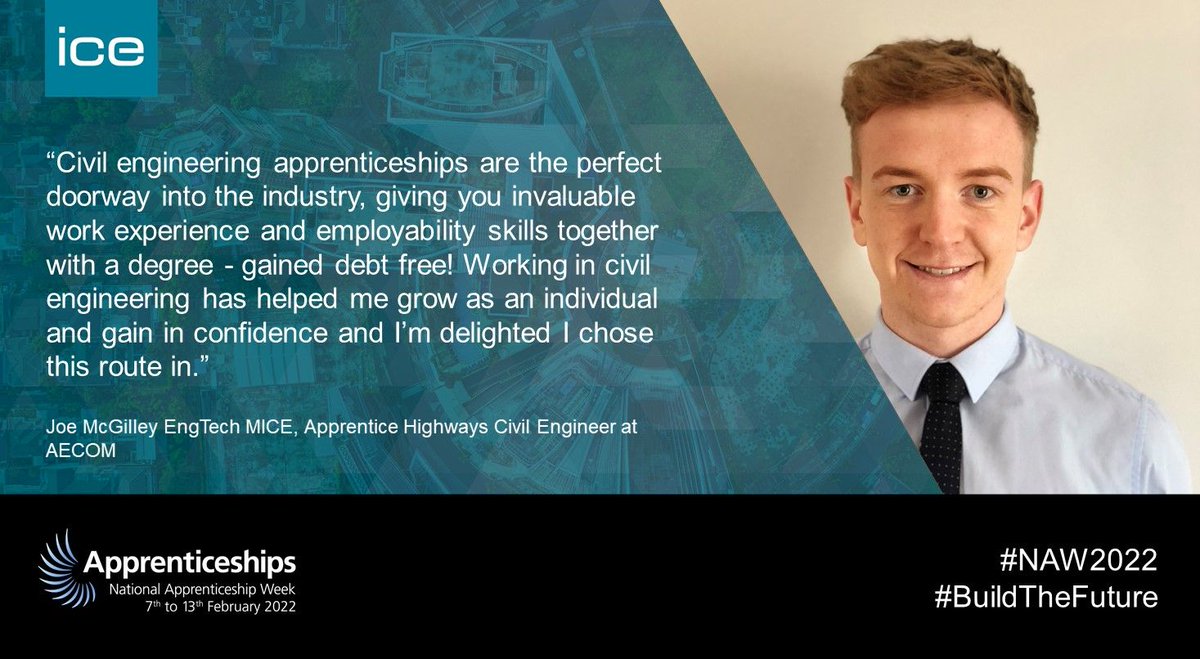 "Apprentices play a huge role in the growing world, not only in #CivilEngineering but across all careers". 

Tune in tomorrow for #AskAnApprentice to hear more from Jo McGilley EngTech MICE 👇

linkedin.com/in/joe-mcgille…

#NAW2022 #BuildTheFuture