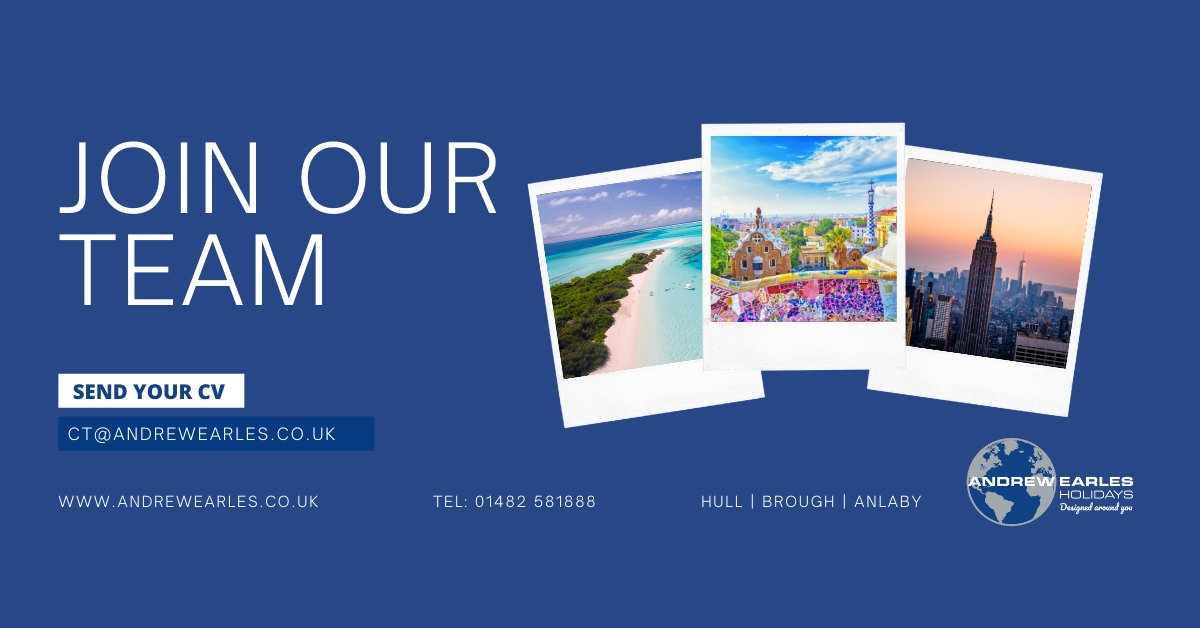 Do you have a passion for travel and want to work for Yorkshire's leading independent travel agent?

We have several roles available across our branches in Hull &amp; Brough. Including administrative and travel sales consultant positions. Send us your CV today: ct@andrewearles.co.uk