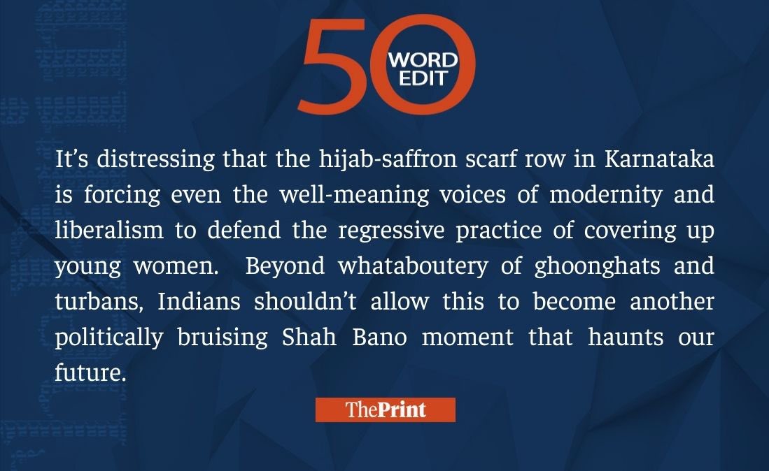 Our #50WordEdit on the Hijab-saffron scarf controversy