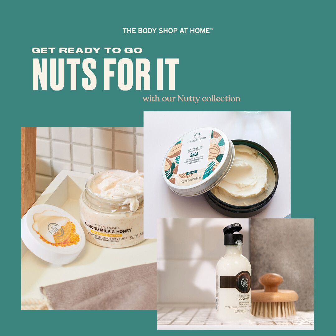Sian138's tweet photo. The Nutty Collection, for all your self-love needs! 🥜 

With our Almond Milk &amp; Honey Cream Scrub, Coconut Shower Cream and Shea Body Butter it will leave your skin feeling loved and smelling nutty heaven. 😁🧖‍♀️

#CareWithShea #SelfCare https://t.co/TqJfSQ911J