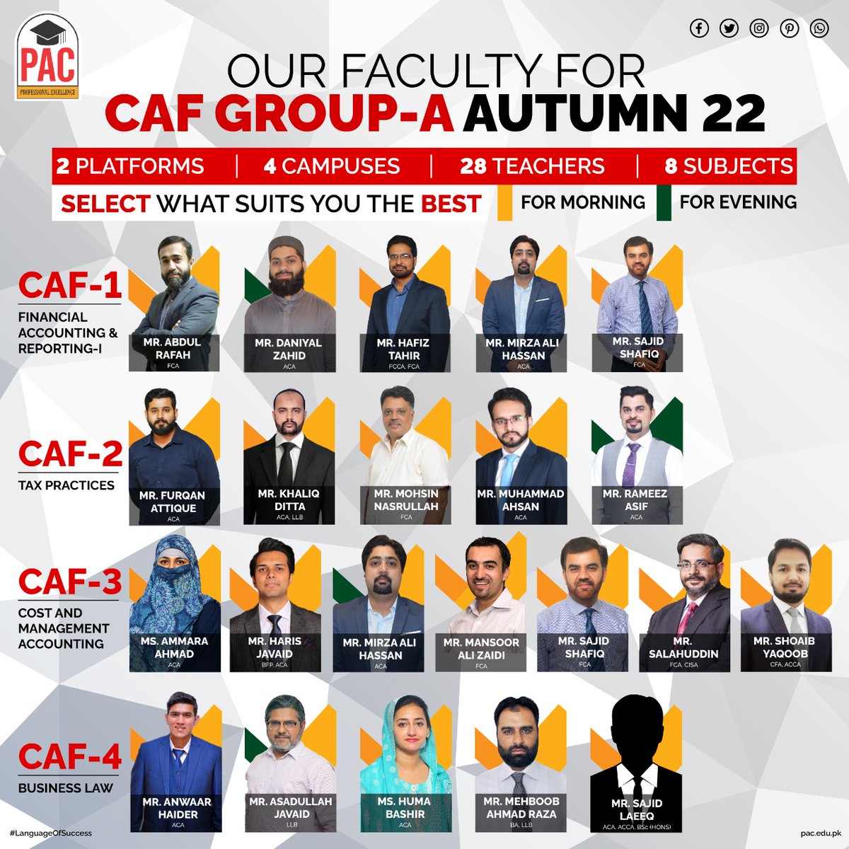 CollegePac's tweet photo. 2 Platforms
4 Campuses
28 Teachers
8 subjects

PAC has the largest pool of faculty for CAF in Pakistan. 

Admissions are open for CAF Autumn 22. https://t.co/mXEW95OLUh