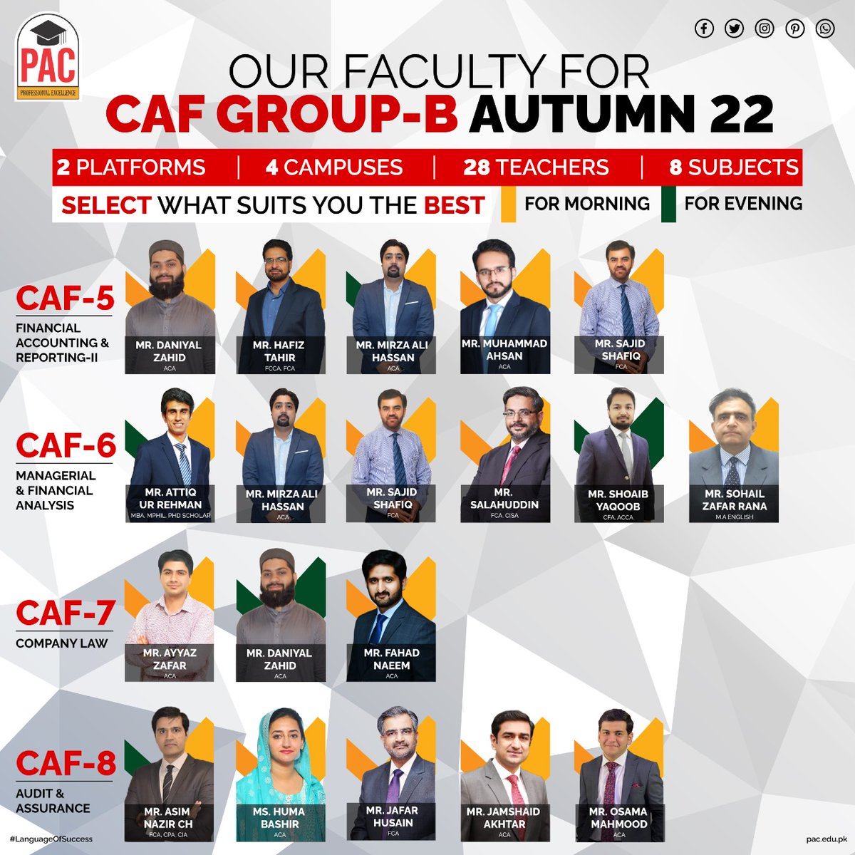 CollegePac's tweet photo. 2 Platforms
4 Campuses
28 Teachers
8 subjects

PAC has the largest pool of faculty for CAF in Pakistan. 

Admissions are open for CAF Autumn 22. https://t.co/mXEW95OLUh