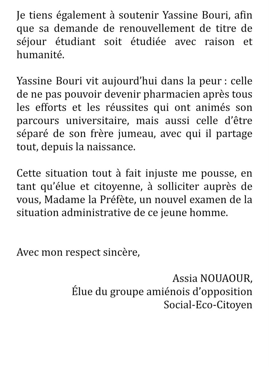 AssiaNouaour's tweet photo. J'ai fait part de mon soutien entier à Mr Yassine Bouri à @Prefet80. Cette situation est injuste et intolérable !
#amiens #upjv https://t.co/gDWI93oIli