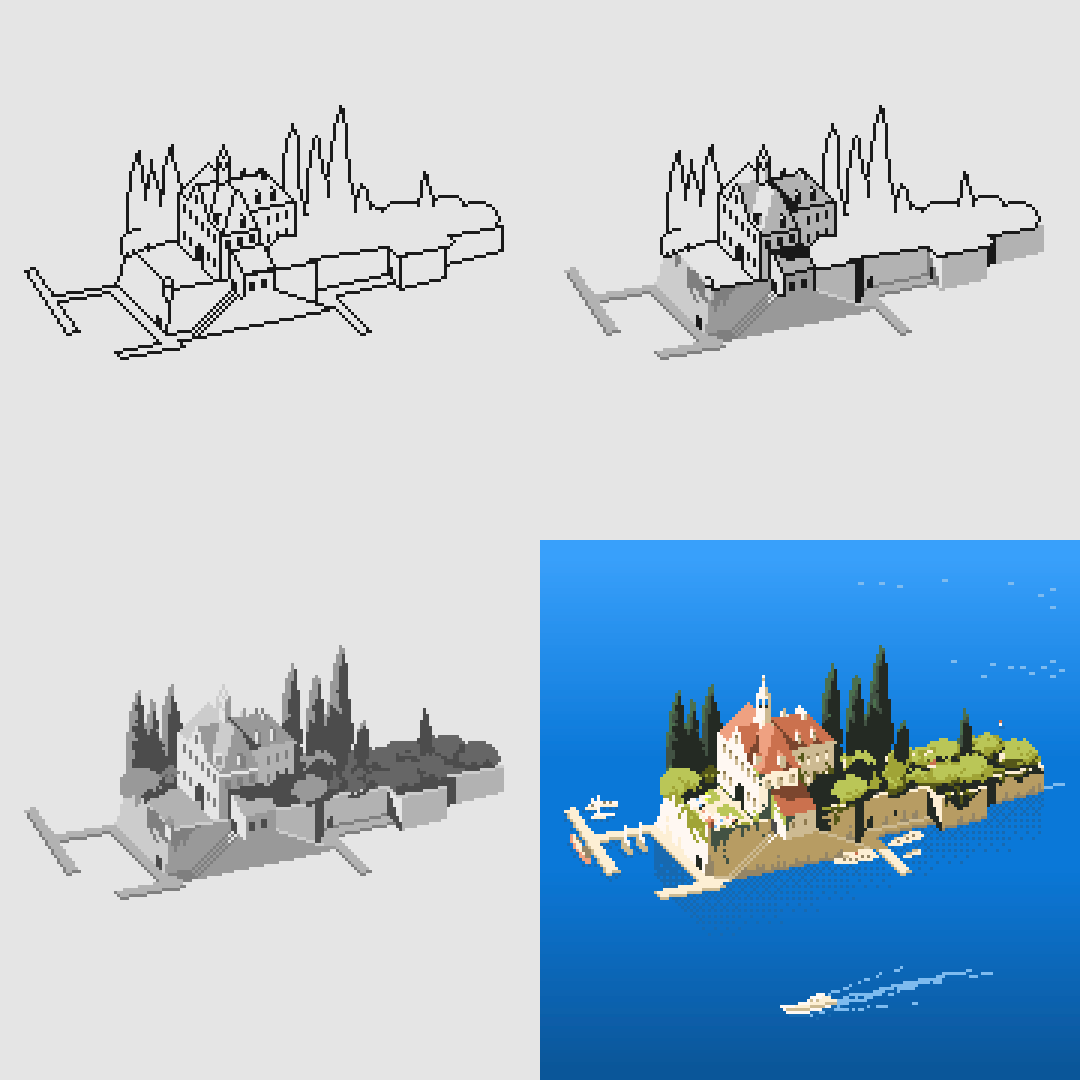 Making of Hotel Adriano 🛩️🐷 #pixelart #ドット絵 #ghibli