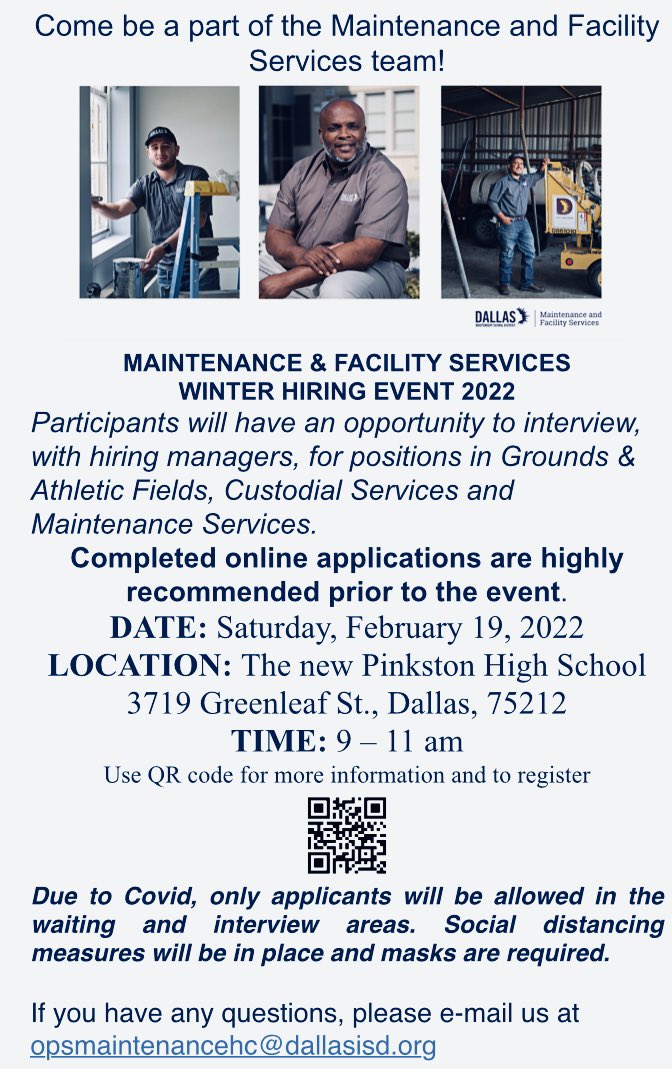 Mark your calendars 📆. We are hosting a hiring event Saturday, February 19, 2022 from 9-11am. Check out the details 👇