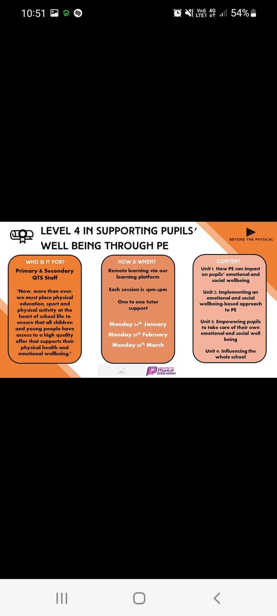 ahhvds's tweet photo. Does it annoy anyone else that QTS is a requirement for "The Level 4 in Supporting Pupils Well Being Through PE?". Surely a course with this kind of content should be open to all. What are your thoughts on this? #PrimaryPEshare https://t.co/tpdSTOLPCd