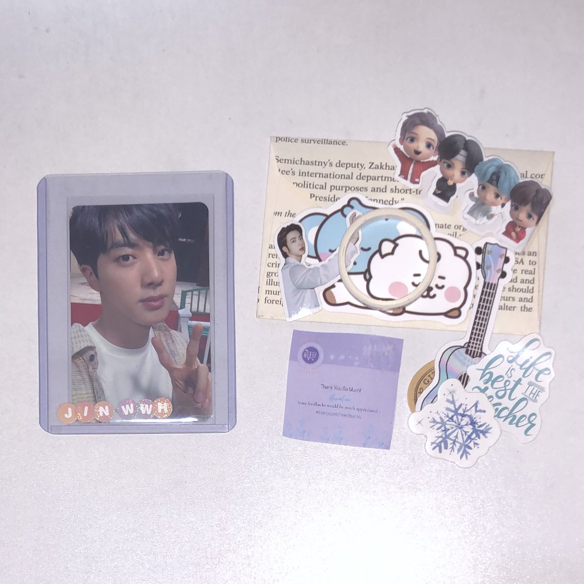 krtseok's tweet photo. [ @Harucartt_OH ]

first seokjin jp pc is home jdhdhdh the sparks omg !! tysm for letting me adopt this pogi >< loved our transaction so much !! ty for ur transparency, the secured packaging, and the super cute freebies !! 

#krtseokmails / #HarucarttFeedbacks https://t.co/ipOmU3hgom