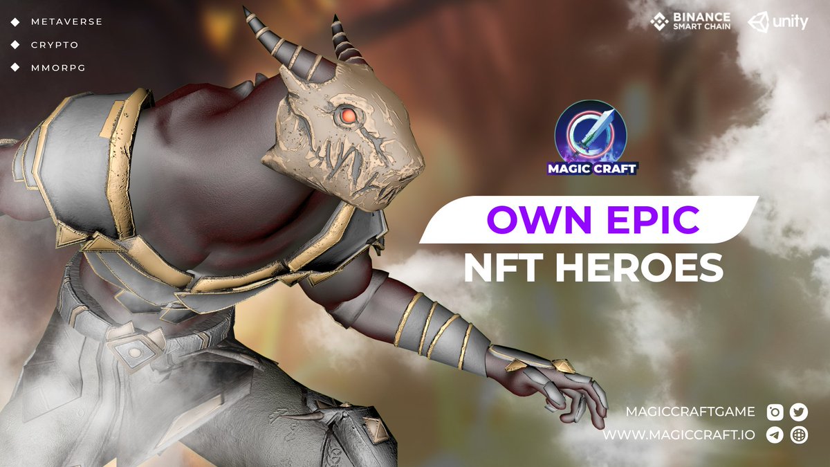 MagicCraftGame's tweet photo. Own epic #NFTHeroes, collect rare items &amp; #KillToEarn $MCRT 

#GameFi #P2E #NFTMarketplace #MagicCraftNFTs #Crypto https://t.co/tg0pKuEs5P